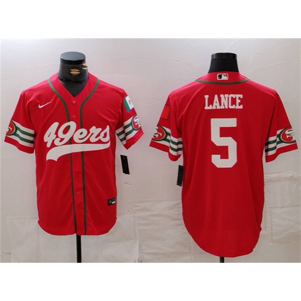 San Francisco 49ers #5 Trey Lance Red With Patch Cool Base Stitched Jersey