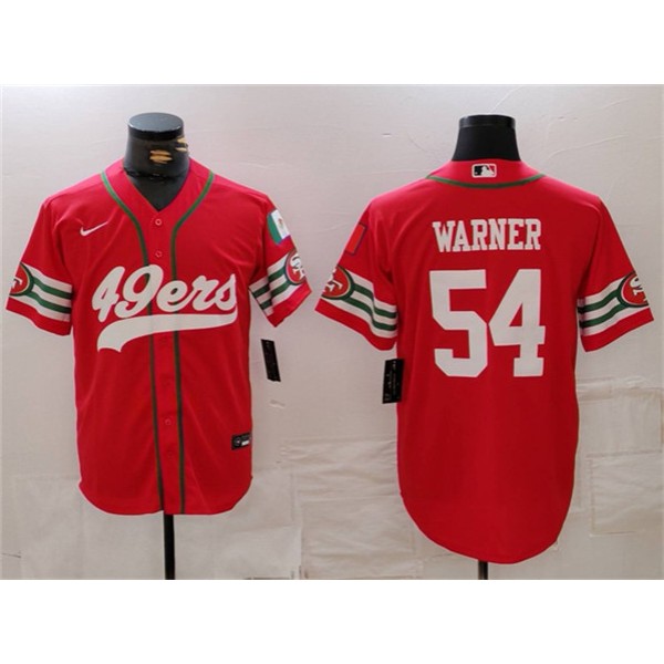San Francisco 49ers #54 Fred Warner Red With Patch Cool Base Stitched Jersey