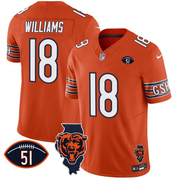 Chicago Bears #18 Caleb Williams Orange F.U.S.E. With Illinois And No. 51 Patch Stitched Jersey