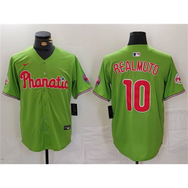 Philadelphia Phillies #10 J.T. Realmuto Green With Patch Stitched Jersey