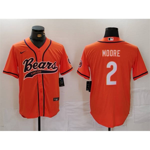 Chicago Bears #2 DJ Moore Orange With Patch Cool Base Stitched Jersey