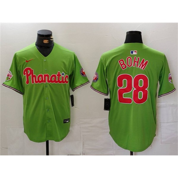 Philadelphia Phillies #28 Alec Bohm Green With Patch Stitched Jersey