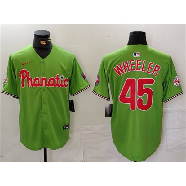 Philadelphia Phillies #45 Zack Wheeler Green With Patch Stitched Jersey