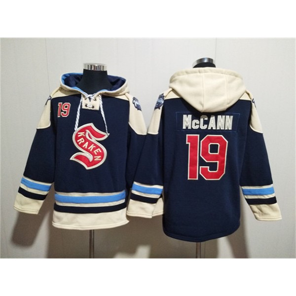 Seattle Kraken #19 Jaden Schwartz Deep Sea Blue Lace-Up Pullover Hoodie