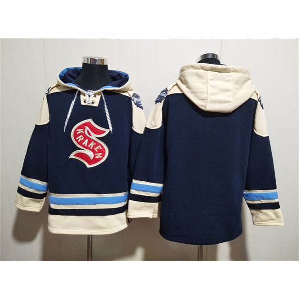 Seattle Kraken Blank Deep Sea Blue Lace-Up Pullover Hoodie