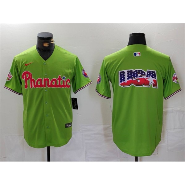 Philadelphia Phillies Team Big Logo Green With Patch Stitched Jersey