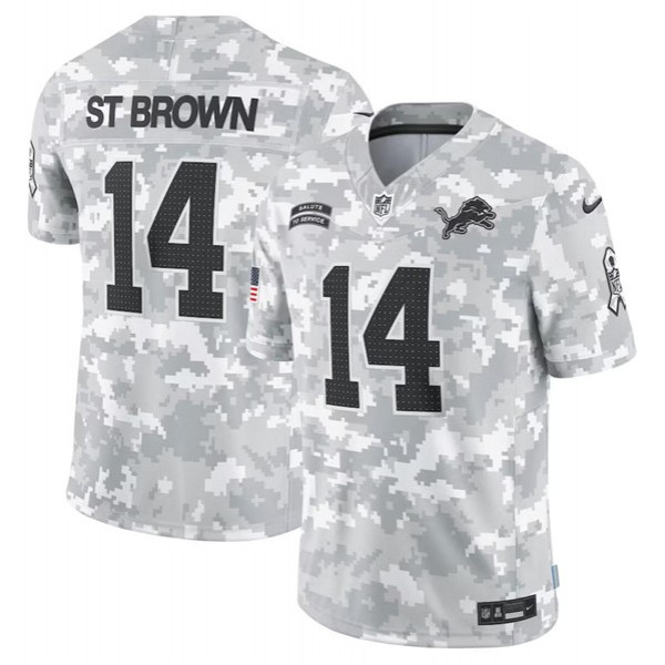 Detroit Lions #14 Amon-Ra St. Brown Arctic Camo 2024 F.U.S.E. Salute To Service Limited Stitched Jersey