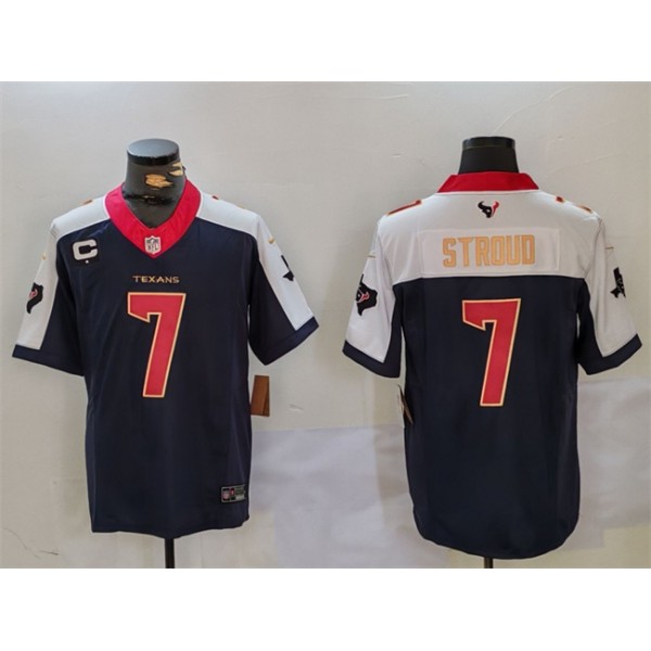 Houston Texans #7 C.J. Stroud Navy White Gold 2024 F.U.S.E. With 1-Star C Patch Limited Stitched Jersey