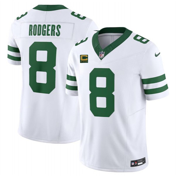 New York Jets #8 Aaron Rodgers White 2024 F.U.S.E. With 4-Star C Patch Vapor Limited Throwback Stitched Jersey