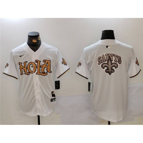 New Orleans Saints Team Big Logo White Cool Base Stitched Jersey