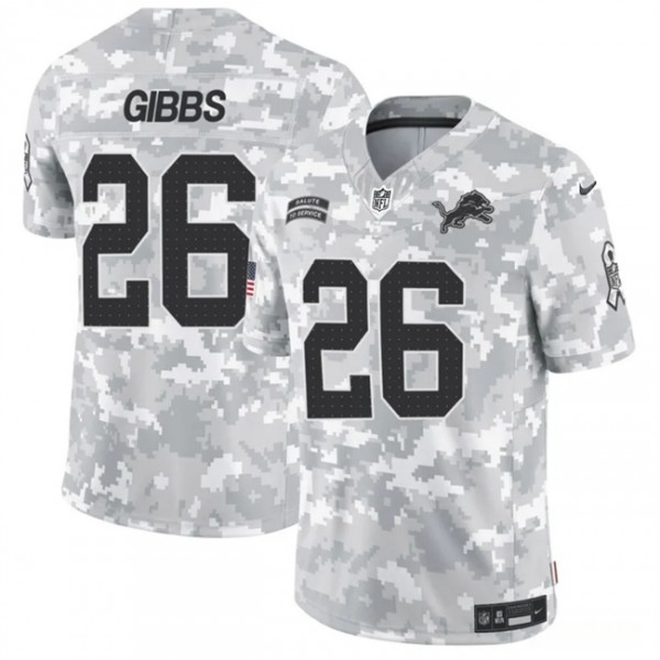 Detroit Lions #26 Jahmyr Gibbs Arctic Camo 2024 F.U.S.E. Salute To Service Limited Stitched Jersey