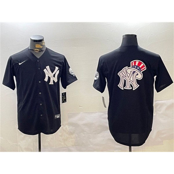 New York Yankees Team Big Logo Black With Patch Cool Base Stitched Jersey