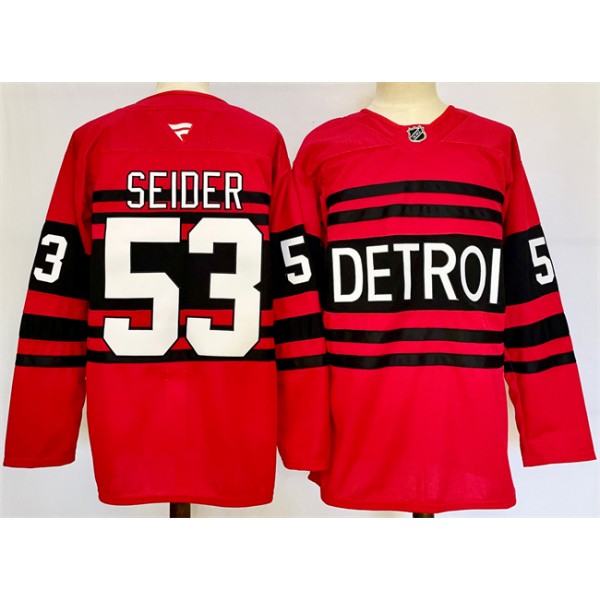 Detroit Red Wings 53 Moritz Seider Red 2024-25 Reverse Retro Stitched Jersey