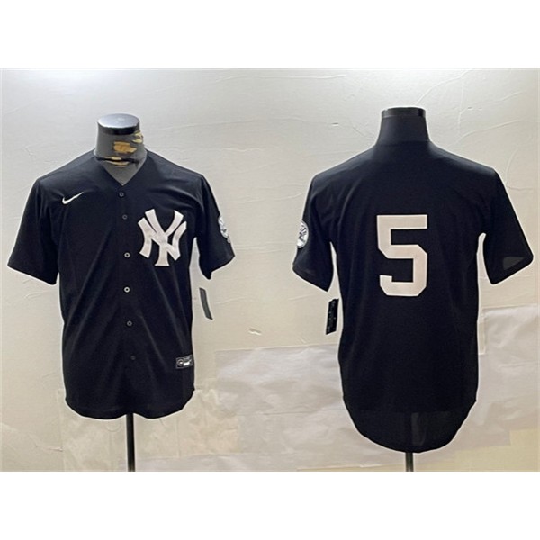 New York Yankees #5 Joe DiMaggio Black With Patch Cool Base Stitched Jersey