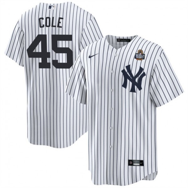 New York Yankees #45 Gerrit Cole White 2024 World Series With Name Cool Base Stitched Jersey