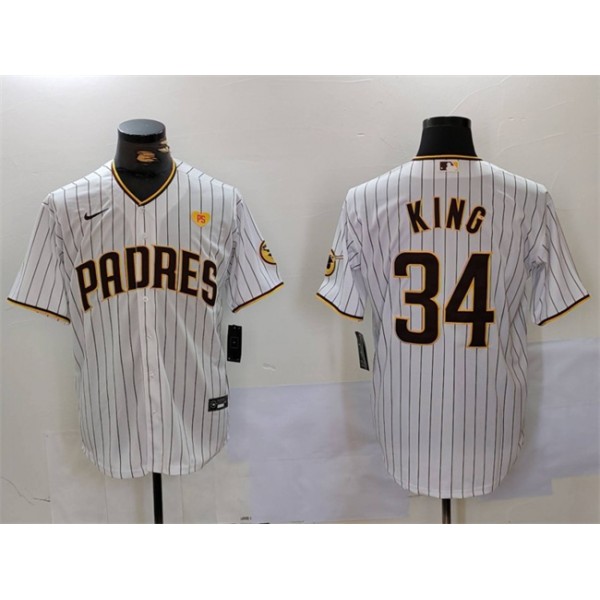 San Diego Padres #34 Michael King White With PS Patch Cool Base Stitched Jersey
