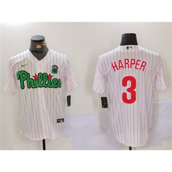 Philadelphia Phillies #3 Bryce Harper White Green Cool Base Stitched Jersey