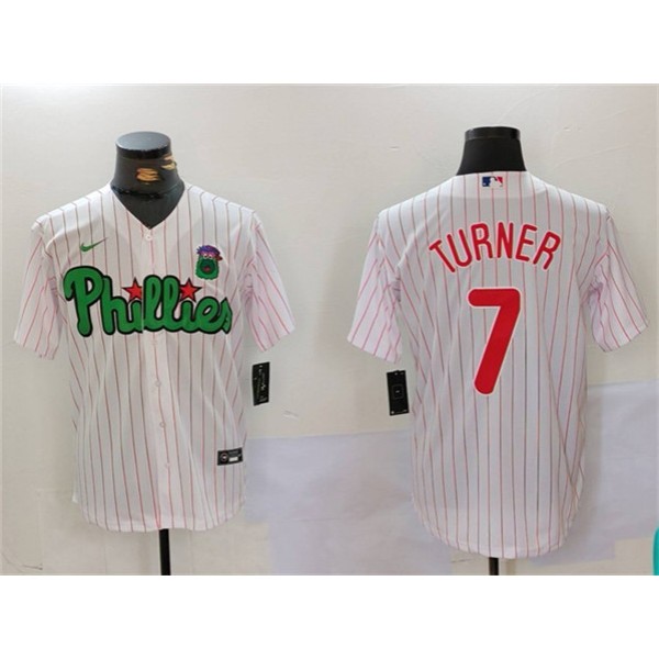 Philadelphia Phillies #7 Trea Turner White Green Cool Base Stitched Jersey