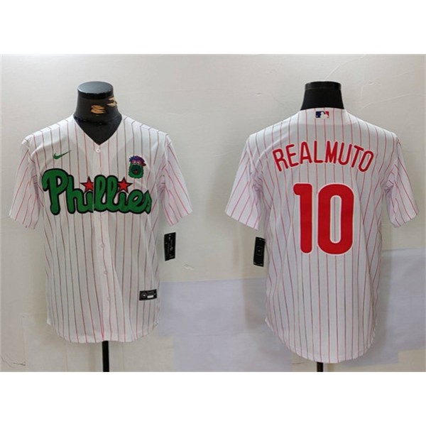 Philadelphia Phillies #10 J.T. Realmuto White Green Cool Base Stitched Jersey