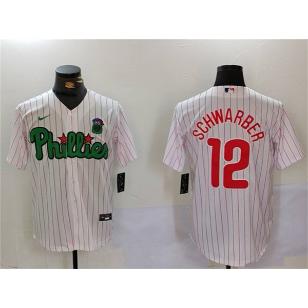 Philadelphia Phillies #12 Kyle Schwarber White Green Cool Base Stitched Jersey