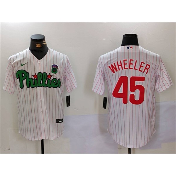 Philadelphia Phillies #45 Zack Wheeler White Green Cool Base Stitched Jersey