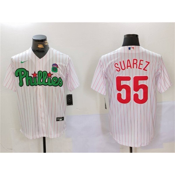 Philadelphia Phillies #55 Ranger Suárez White Green Cool Base Stitched Jersey