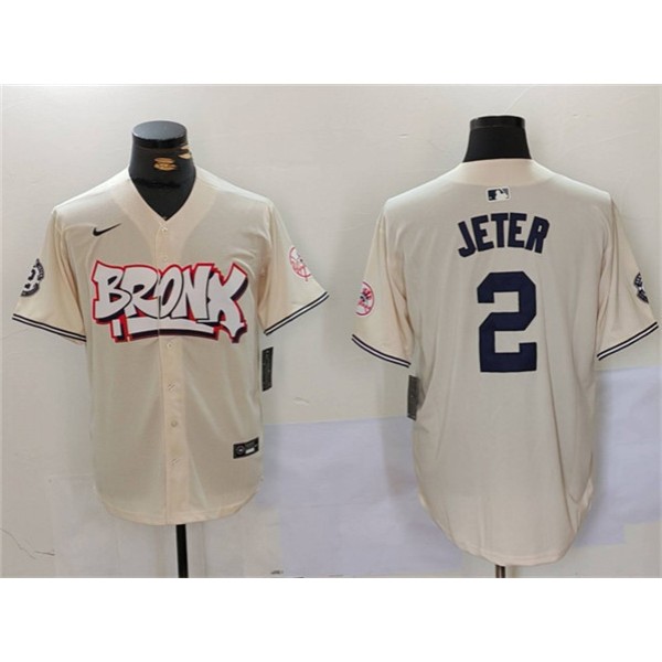 New York Yankees #2 Derek Jeter Cream Bronx Graffiti V2 Vapor Limited Stitched Jersey
