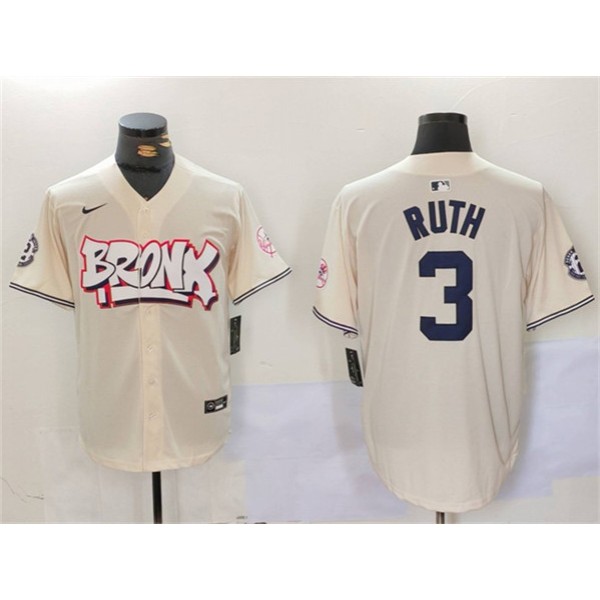 New York Yankees #3 Babe Ruth Cream Bronx Graffiti V2 Vapor Limited Stitched Jersey