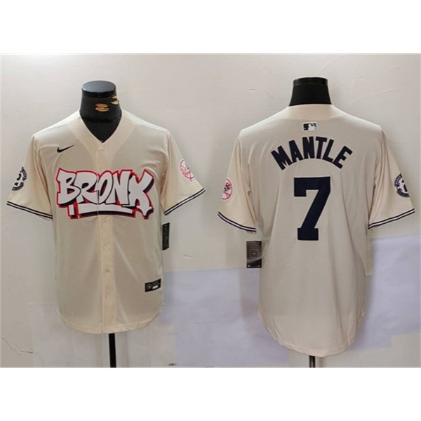 New York Yankees #7 Mickey Mantle Cream Bronx Graffiti V2 Vapor Limited Stitched Jersey
