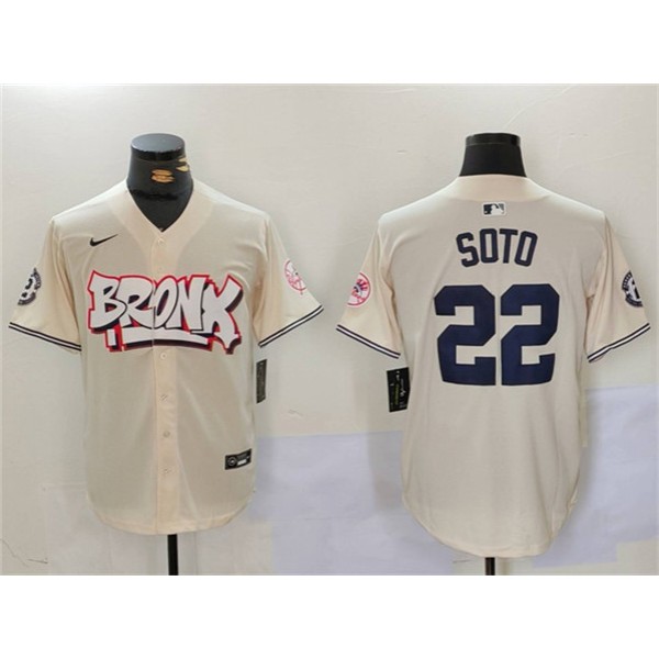 New York Yankees #22 Juan Soto Cream Bronx Graffiti V2 Vapor Limited Stitched Jersey