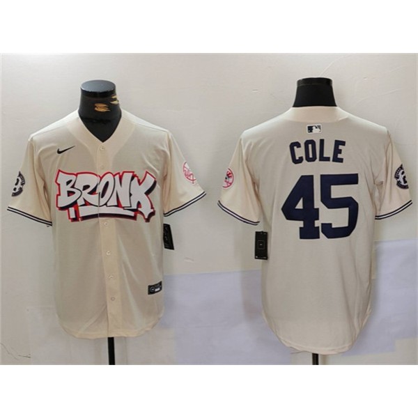 New York Yankees #45 Gerrit Cole Cream Bronx Graffiti V2 Vapor Limited Stitched Jersey