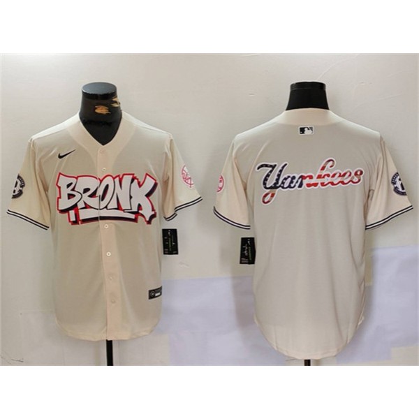 New York Yankees Team Big Logo Cream Bronx Graffiti V2 Vapor Limited Stitched Jersey