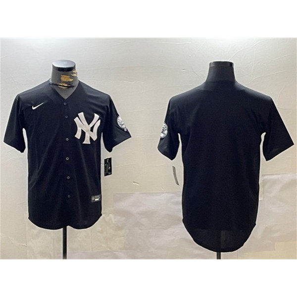 New York Yankees Blank Black With Patch Cool Base Stitched Jersey