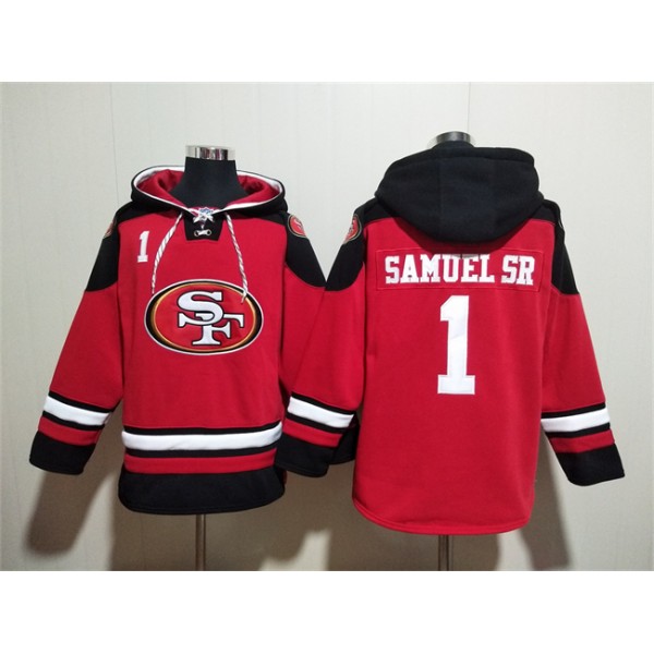 San Francisco 49ers #1 Deebo Samuel Sr Red Black Ageless Must-Have Lace-Up Pullover Hoodie