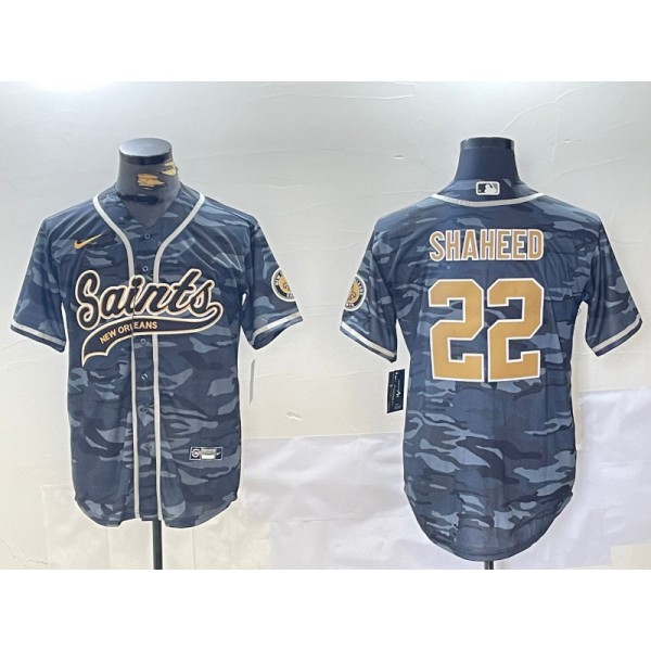 New Orleans Saints #22 Rashid Shaheed Gray Camo With Patch Cool Base Stitched Jersey