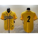 Pittsburgh Steelers #2 Justin Fields Yellow With Patch Cool Base Stitched Jersey
