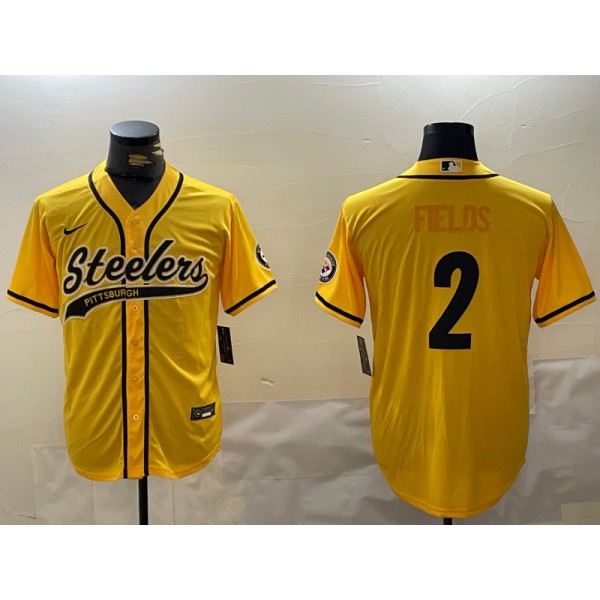 Pittsburgh Steelers #2 Justin Fields Yellow With Patch Cool Base Stitched Jersey