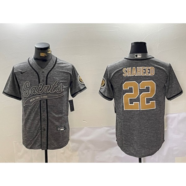 New Orleans Saints #22 Rashid Shaheed Gray With Patch Cool Base Stitched Jersey
