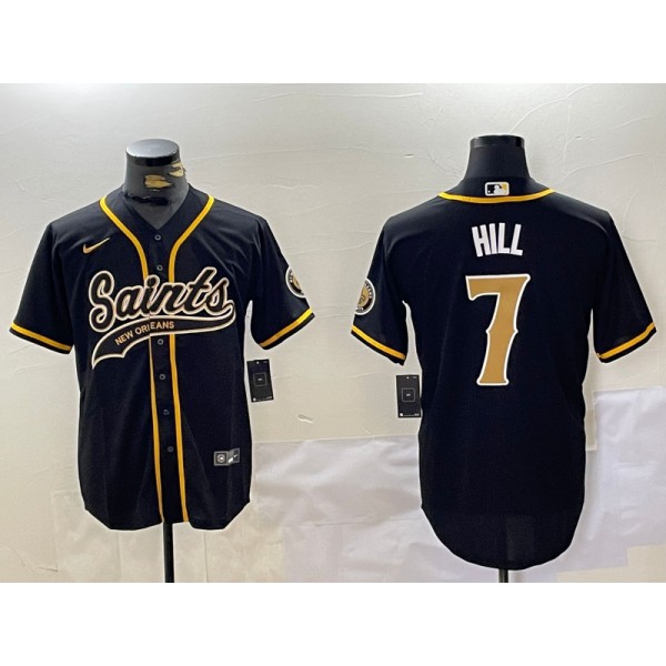 New Orleans Saints #7 Taysom Hill Black With Patch Cool Base Stitched Jersey