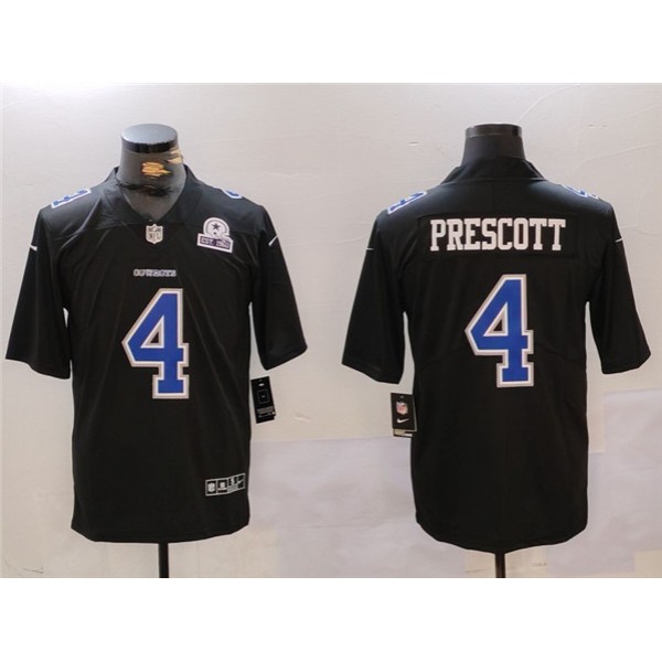 Dallas Cowboys #4 Dak Prescott Black Throwback With 1960 Patch Vapor Untouchable Limited Stitched Jersey