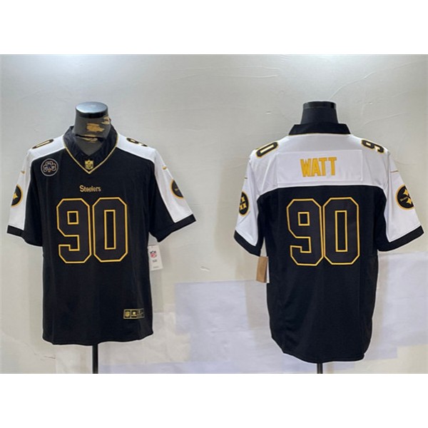 Pittsburgh Steelers #90 T.J. Watt Black White 2024 F.U.S.E. DMR Patch Vapor Untouchable Limited Stitched Jersey