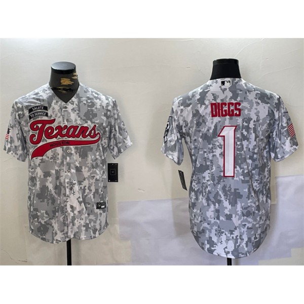 Houston Texans #1 Stefon Diggs 2024 Arctic Camo Salute To Service Stitched Jersey