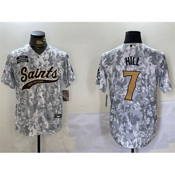New Orleans Saints #7 Taysom Hill 2024 Arctic Camo Salute To Service Stitched Jersey