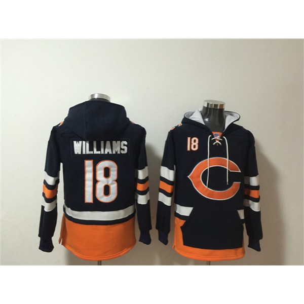 Chicago Bears #18 Caleb Williams Navy Orange Ageless Must-Have Lace-Up Pullover Hoodie