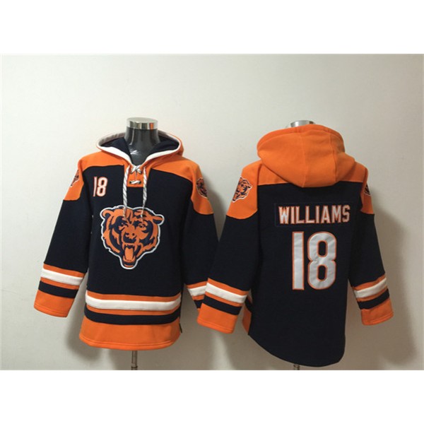 Chicago Bears #18 Caleb Williams Orange Navy Ageless Must-Have Lace-Up Pullover Hoodie