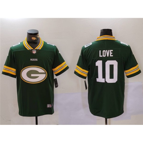 Green Bay Packers #10 Jordan Love Green Big Logo Vapor Limited Stitched Jersey