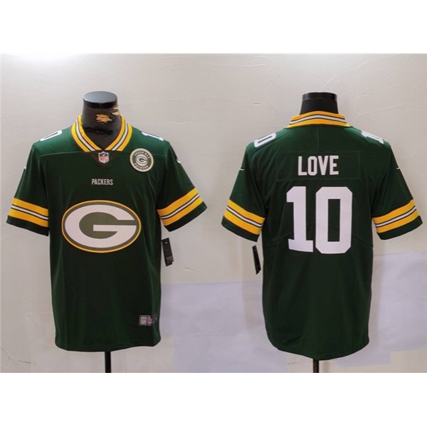 Green Bay Packers #10 Jordan Love Green Big Logo With Patch Vapor Limited Stitched Jersey