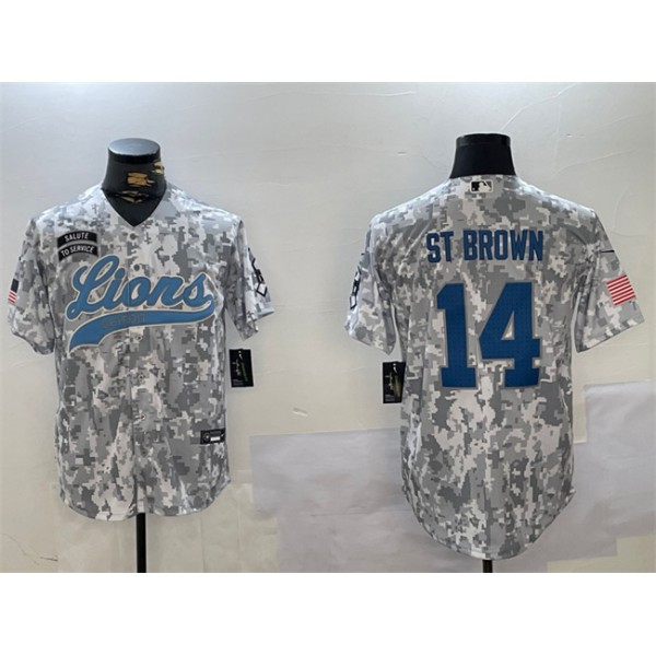 Detroit Lions #14 Amon-Ra St. Brown 2024 Arctic Camo Salute To Service Stitched Jersey