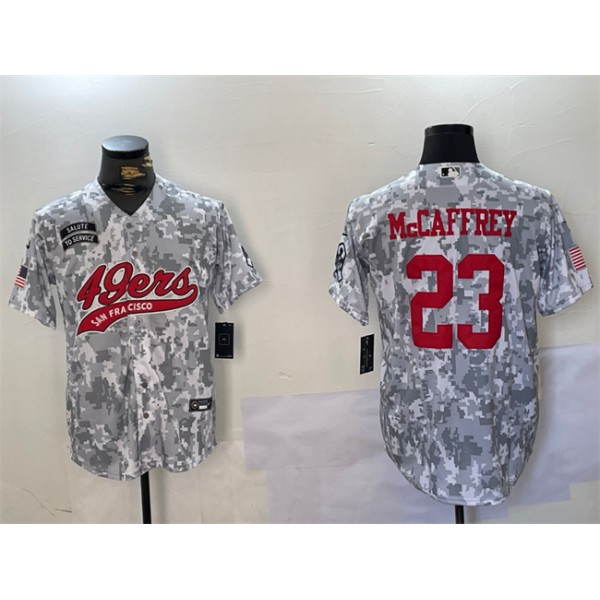 San Francisco 49ers #23 Christian McCaffrey 2024 Arctic Camo Salute To Service Stitched Jersey