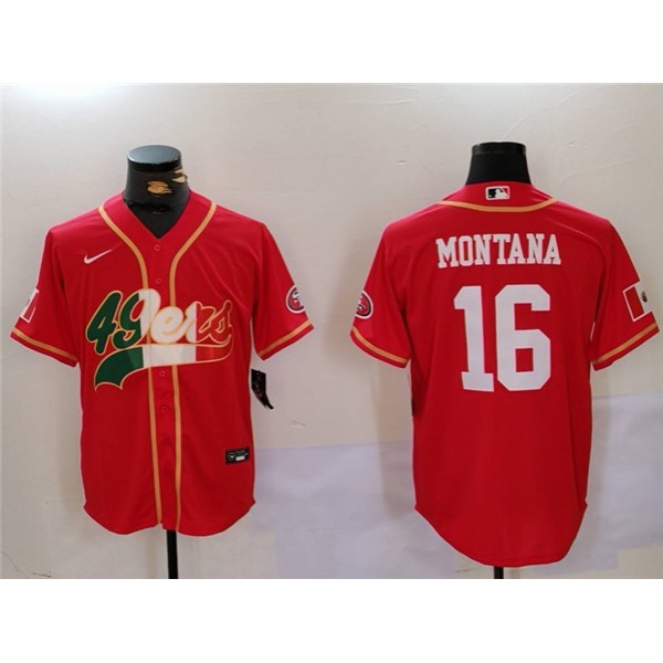 San Francisco 49ers #16 Joe Montana Red Mexico With Patch Stitched Jersey